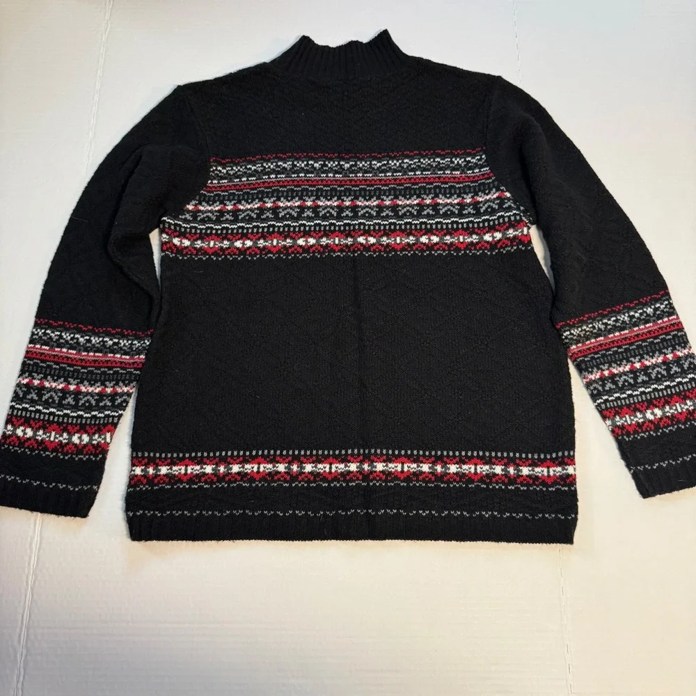 Vtg Basic‎ Editions Turtle Neck Fair Isle Sweater Black Red White Women's Medium - Picture 4 of 6
